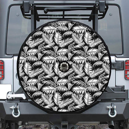 Black And White Palm Leaves Print Tire Cover With Camera Hole