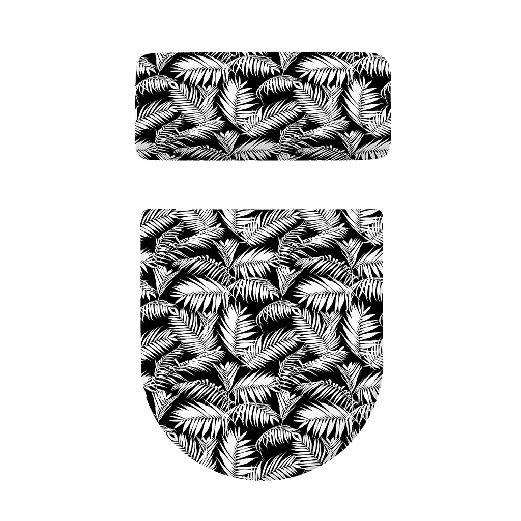 Black And White Palm Leaves Print Toilet Lid And Tank Cover Set