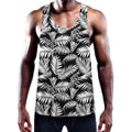 Black And White Palm Leaves Print Men's Workout Tank Top