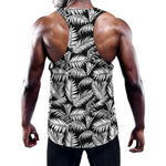 Black And White Palm Leaves Print Training Tank Top