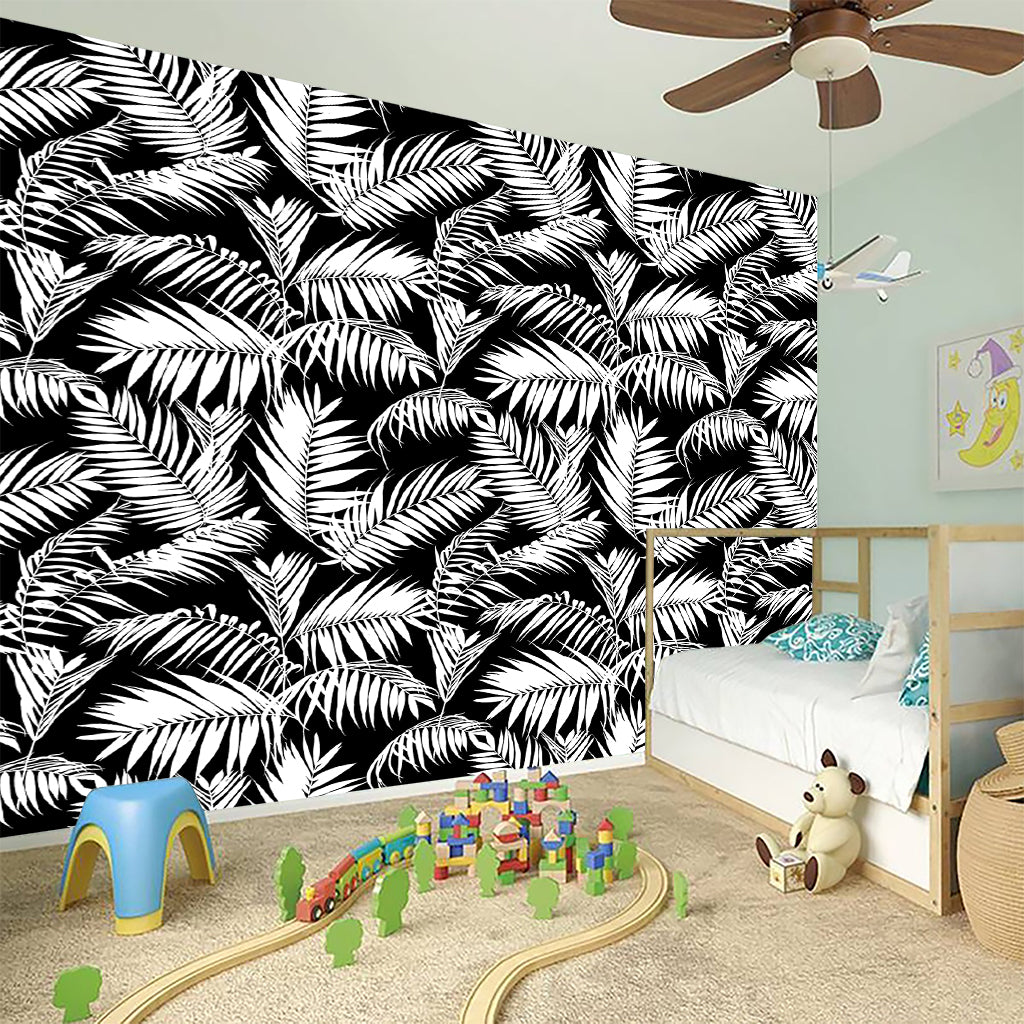 Black And White Palm Leaves Print Wall Sticker