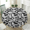 Black And White Palm Leaves Print Waterproof Round Tablecloth