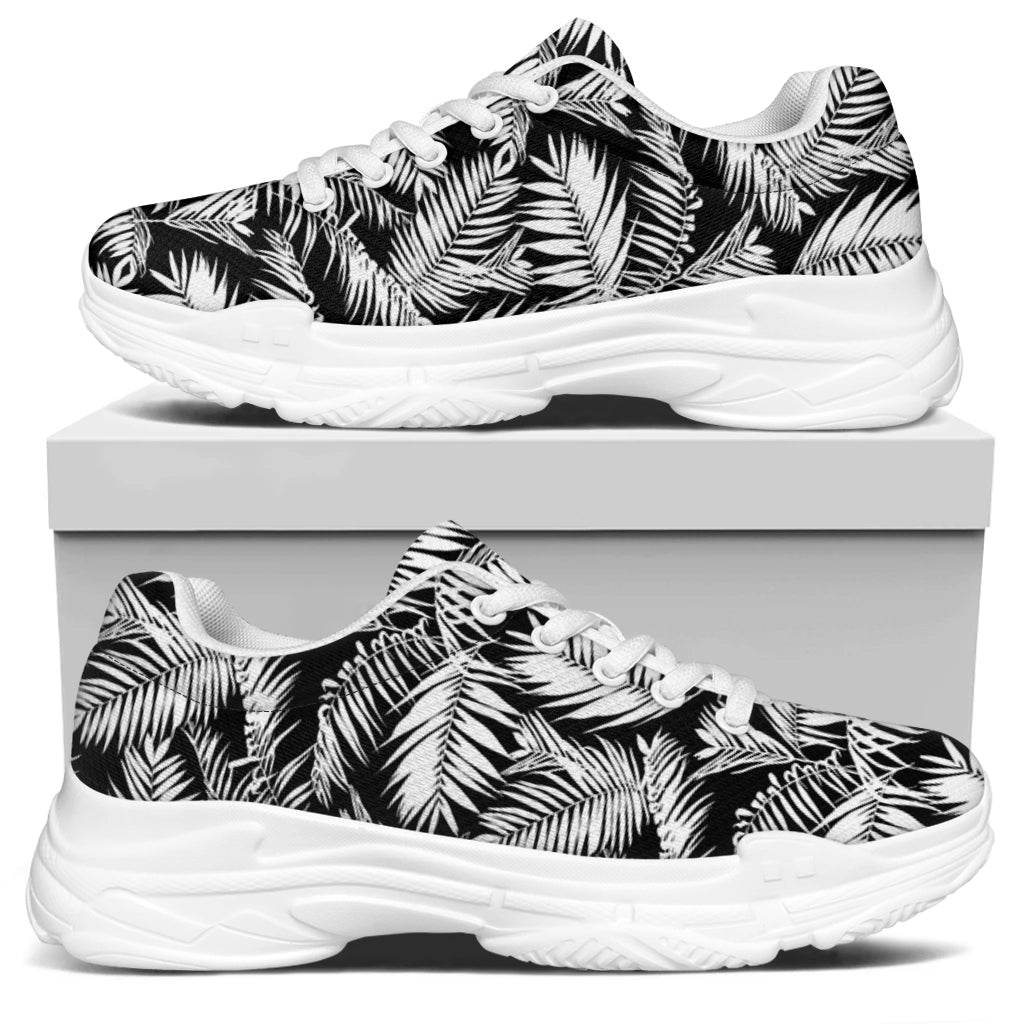 Black And White Palm Leaves Print White Chunky Shoes