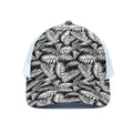 Black And White Palm Leaves Print White Mesh Trucker Hat