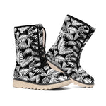 Black And White Palm Leaves Print Winter Boots