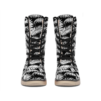 Black And White Palm Leaves Print Winter Boots