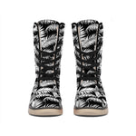 Black And White Palm Leaves Print Winter Boots