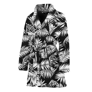 Black And White Palm Leaves Print Women's Bathrobe