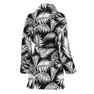 Black And White Palm Leaves Print Women's Bathrobe