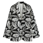 Black And White Palm Leaves Print Women's Blazer
