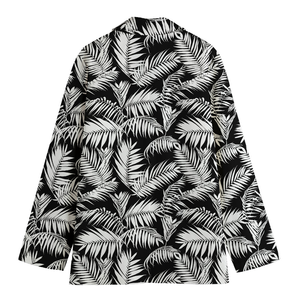 Black And White Palm Leaves Print Women's Blazer