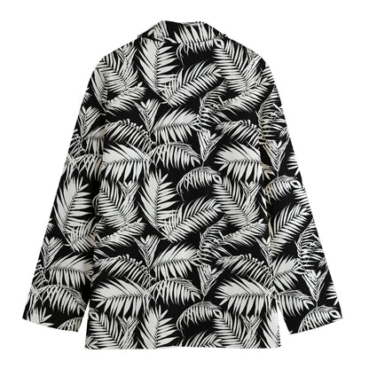 Black And White Palm Leaves Print Women's Blazer