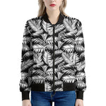 Black And White Palm Leaves Print Women's Bomber Jacket