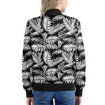 Black And White Palm Leaves Print Women's Bomber Jacket