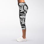 Black And White Palm Leaves Print Women's Capri Leggings