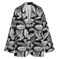 Black And White Palm Leaves Print Women's Cotton Blazer