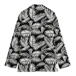 Black And White Palm Leaves Print Women's Cotton Blazer