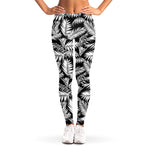 Black And White Palm Leaves Print Women's Leggings