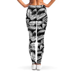 Black And White Palm Leaves Print Women's Leggings