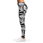 Black And White Palm Leaves Print Women's Leggings