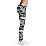 Black And White Palm Leaves Print Women's Leggings