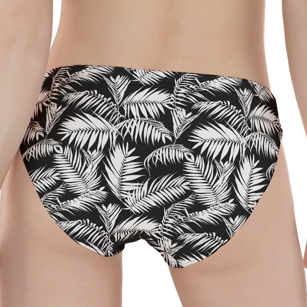 Black And White Palm Leaves Print Women's Panties