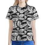 Black And White Palm Leaves Print Women's Polo Shirt