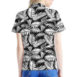 Black And White Palm Leaves Print Women's Polo Shirt