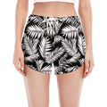 Black And White Palm Leaves Print Women's Split Running Shorts