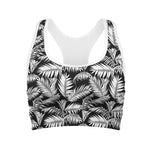 Black And White Palm Leaves Print Women's Sports Bra
