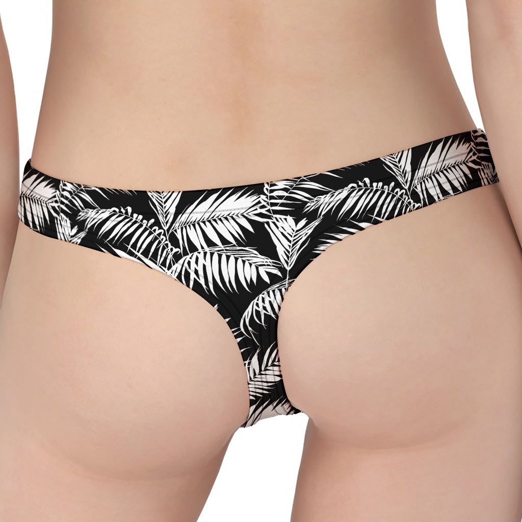 Black And White Palm Leaves Print Women's Thong