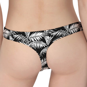 Black And White Palm Leaves Print Women's Thong