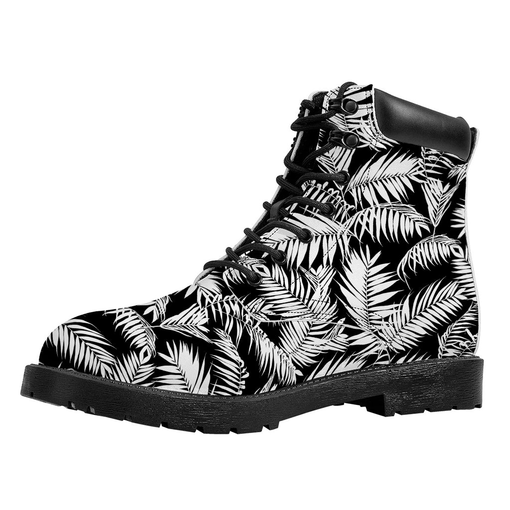 Black And White Palm Leaves Print Work Boots