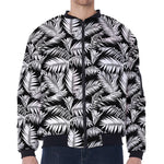 Black And White Palm Leaves Print Zip Sleeve Bomber Jacket