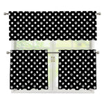 Black And White Paw And Polka Dot Print 3 Piece Kitchen Curtains