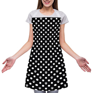 Black And White Paw And Polka Dot Print Adjustable Apron