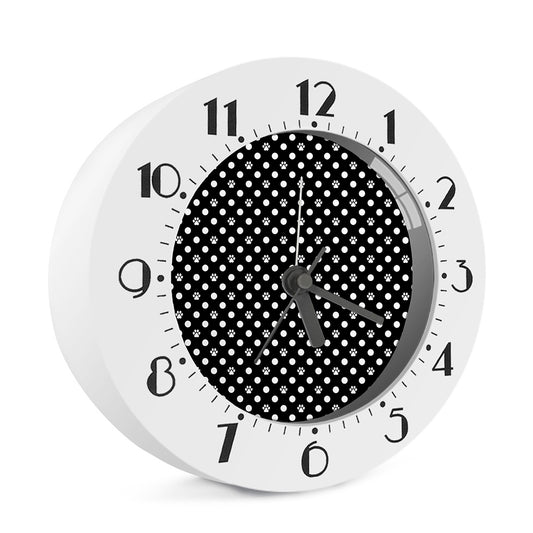Black And White Paw And Polka Dot Print Alarm Clock
