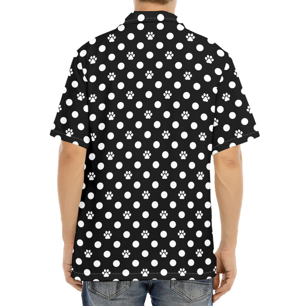 Black And White Paw And Polka Dot Print Aloha Shirt