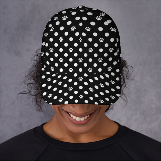 Black And White Paw And Polka Dot Print Baseball Cap