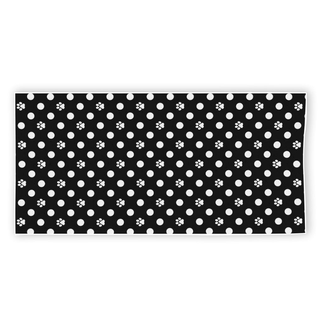 Black And White Paw And Polka Dot Print Beach Towel