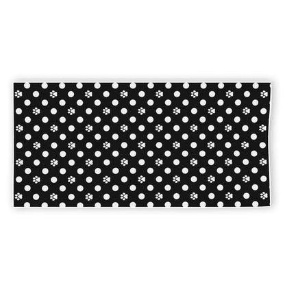 Black And White Paw And Polka Dot Print Beach Towel