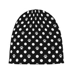 Black And White Paw And Polka Dot Print Beanie