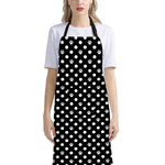 Black And White Paw And Polka Dot Print Bib Apron With Pocket