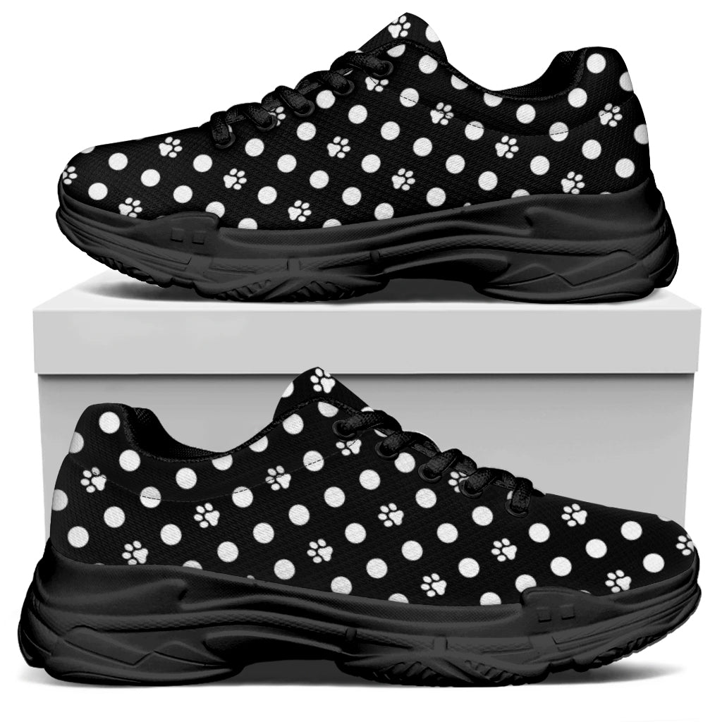 Black And White Paw And Polka Dot Print Black Chunky Shoes