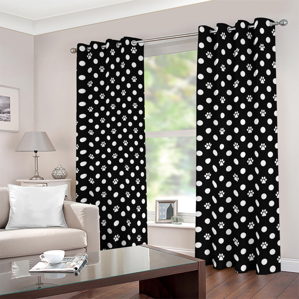 Black And White Paw And Polka Dot Print Blackout Grommet Curtains