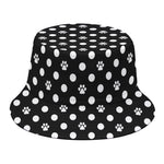 Black And White Paw And Polka Dot Print Bucket Hat