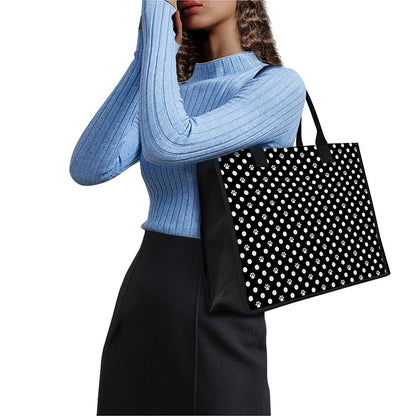 Black And White Paw And Polka Dot Print Canvas Tote Bag