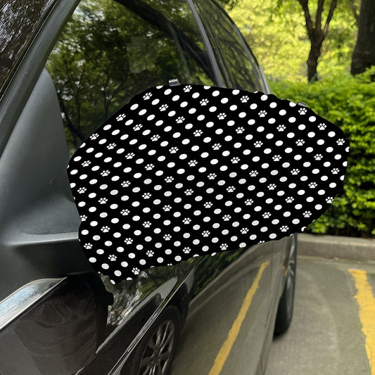 Black And White Paw And Polka Dot Print Car Side Mirror Covers