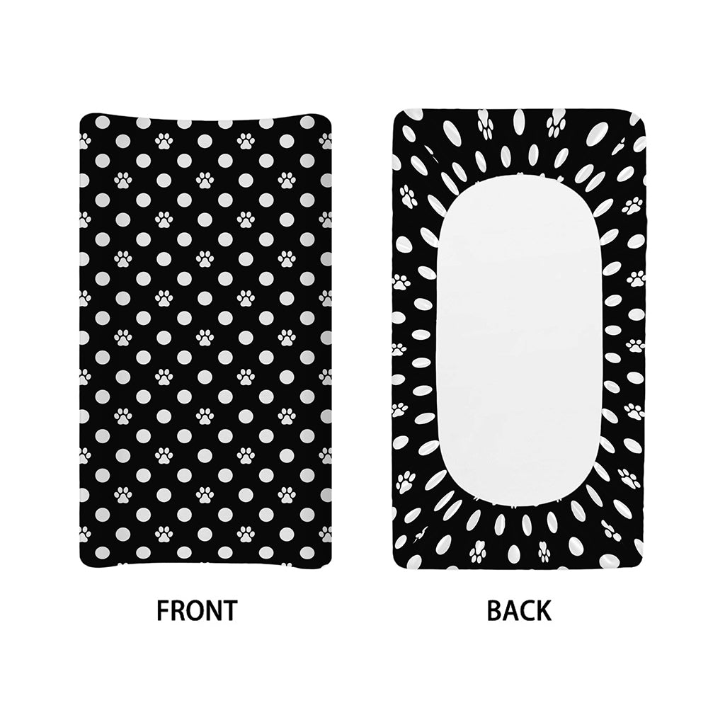 Black And White Paw And Polka Dot Print Changing Pad Cover