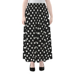 Black And White Paw And Polka Dot Print Chiffon Maxi Skirt